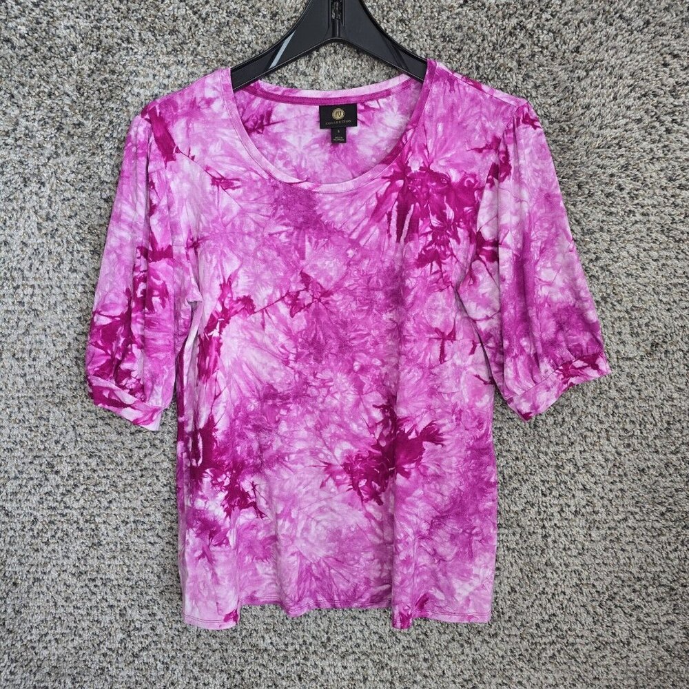 JM Collection Top Womens Small Purple Tie Dye Scoop Neck Stretch Casual Ladies